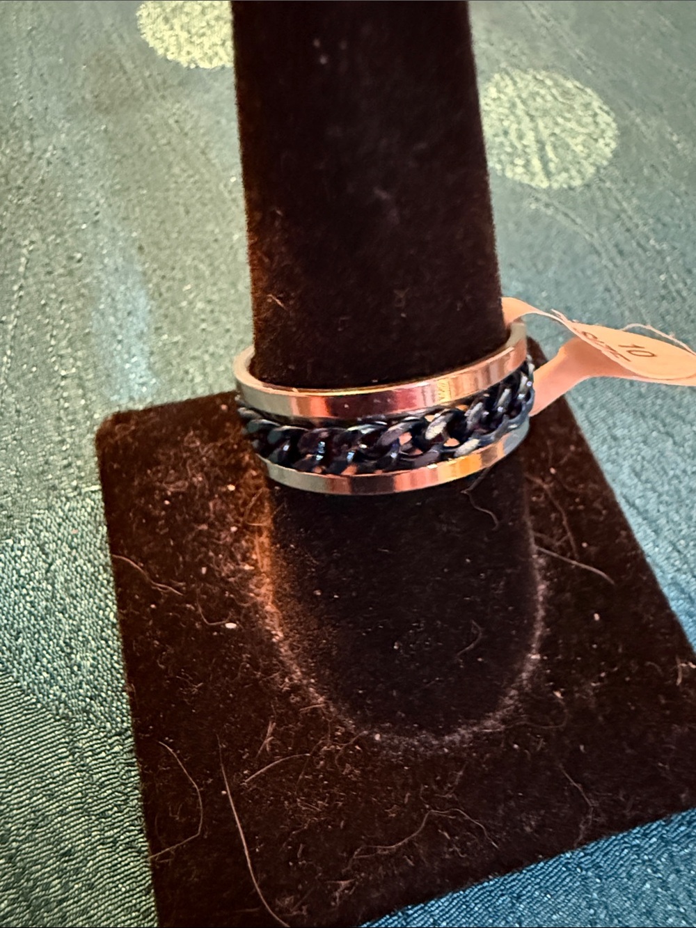 Stainless Steel Men’s navy blue Chain Inlay Ring